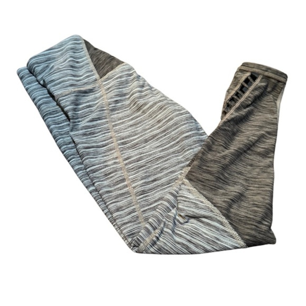 Prana grey leggings with weave on bottom to
1/2 of leg, XS